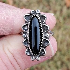 Navajo Signed Don Sterling Black Onyx Ring Sz. 5